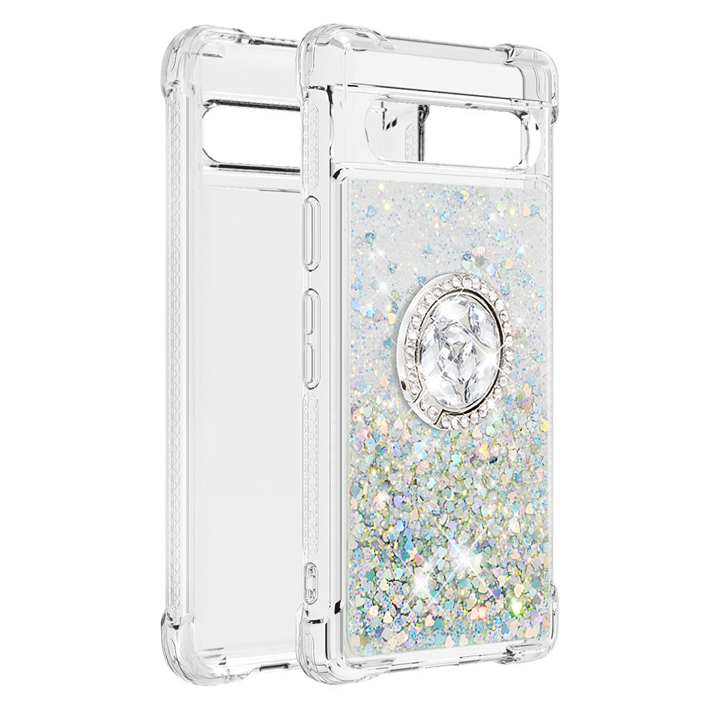 For Google Pixel 7a YB Quicksand Series-7 Liquid Quicksand TPU Phone Case Ring Kickstand Anti-drop Cover For Google Pixel 7a YB Quicksand Series-7 Liquid Quicksand TPU Phone Case Ring Kickstand Anti-drop Cover